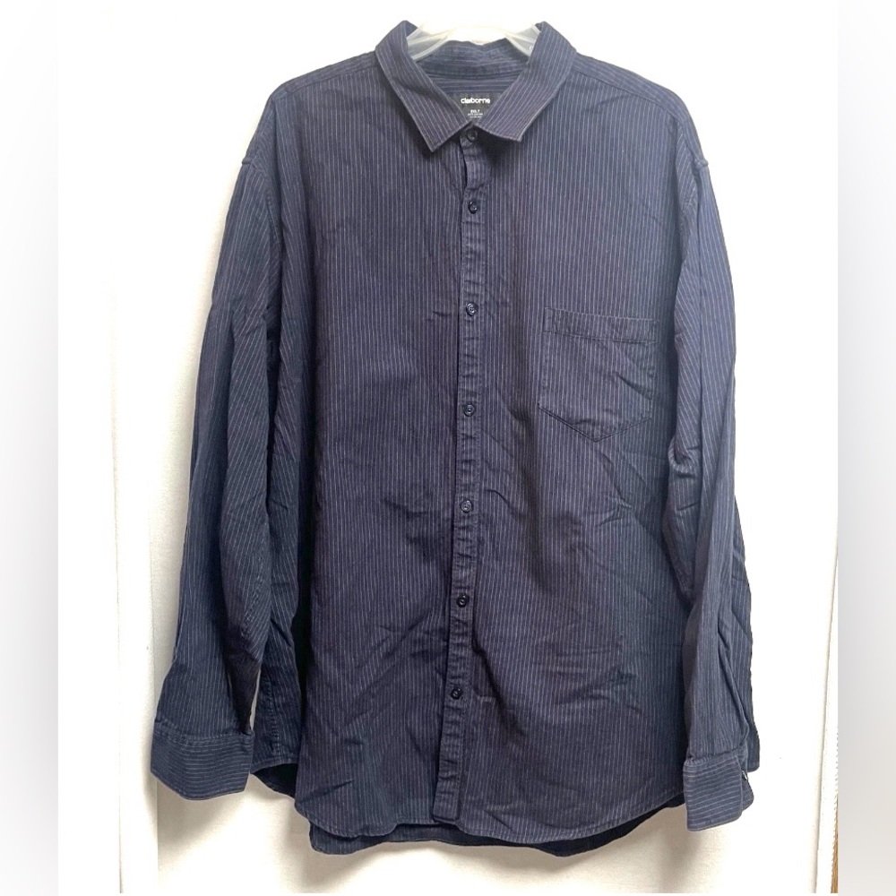 Claiborne Long Sleeve Blue tan stripes Button down 2xl shirt mens